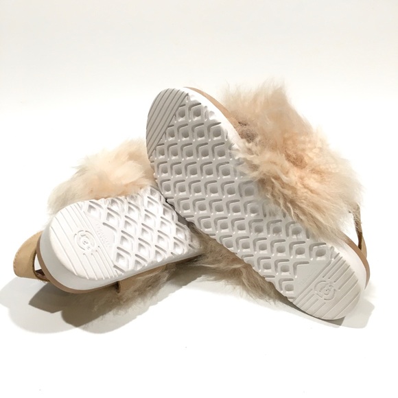 UGG HOLLY FURRY SANDALS -NATURAL TAN SHEEPSKIN -KIDS US 1 -NEW - Picture 8 of 9
